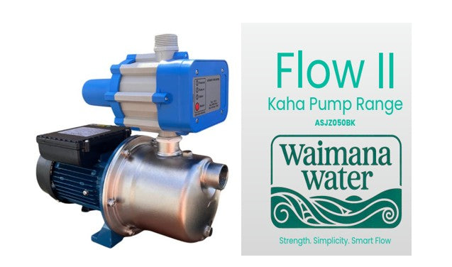Waimana Water pump with 'Flow II' branding on a white background