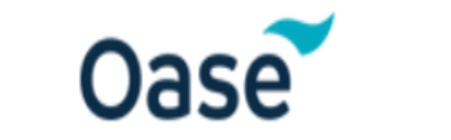 Oase logo with a blue wave element on a white background